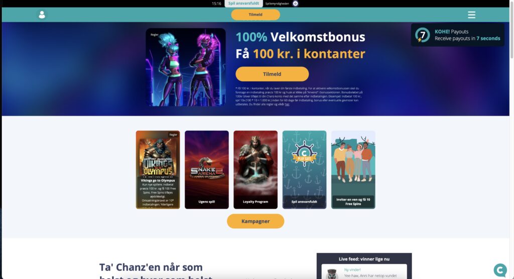 Chanz Casino Screenshot